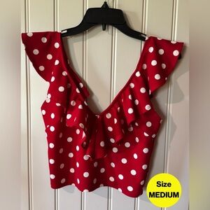 3/for $12🍒 - Women's Polka Dot Red/White Crop Top (Medium)